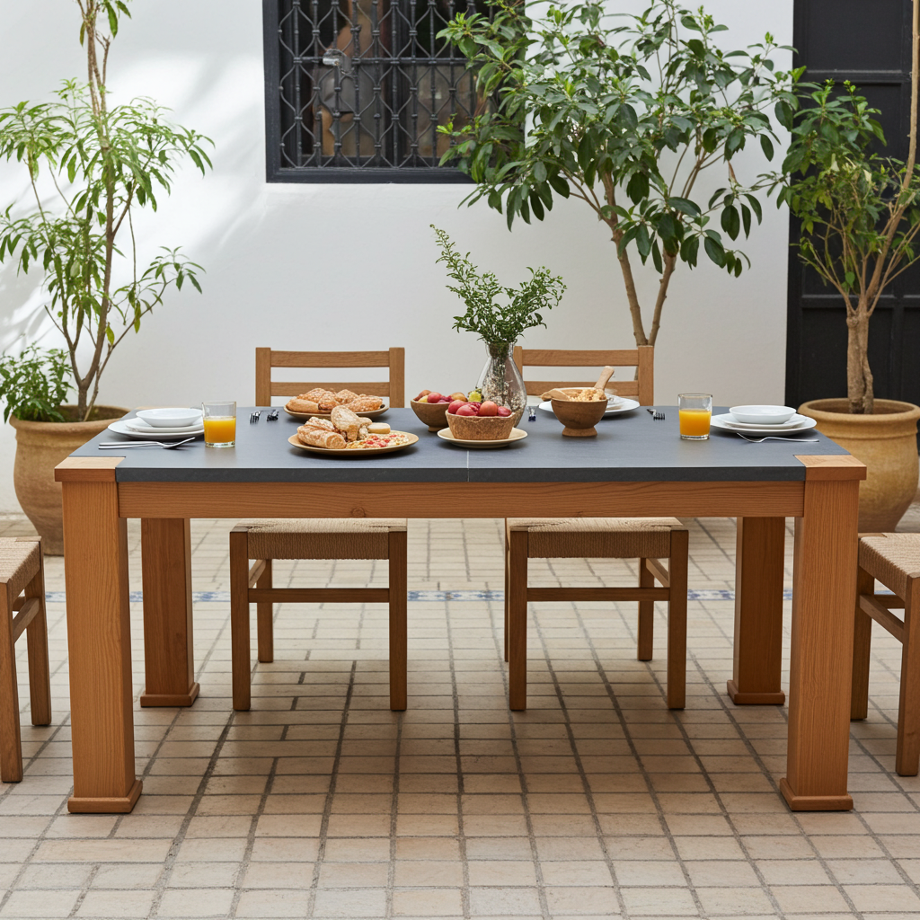 Table Daphné en beton et piètement en bois