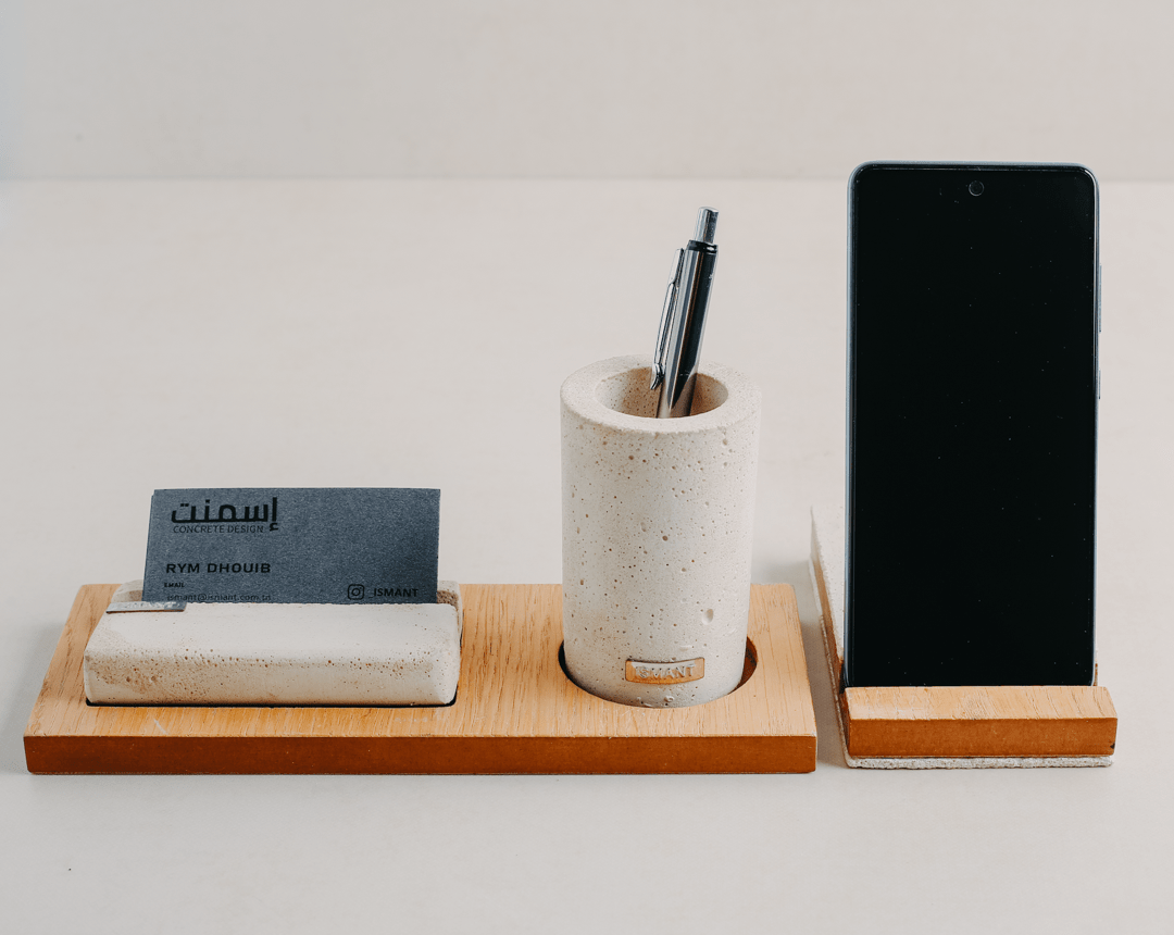 Pack Bureau Élégant en Bois support téléphone, porte-stylos- Ismant 8
