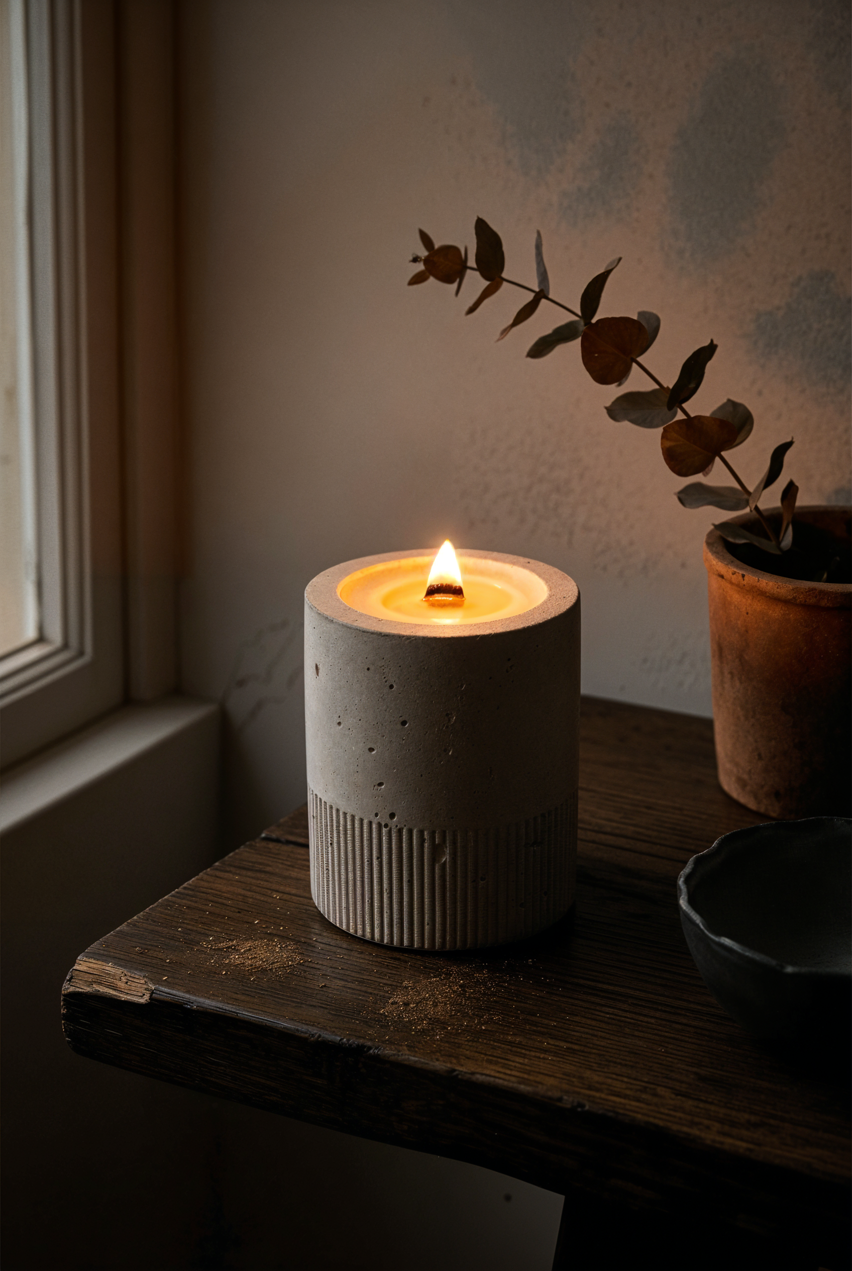 Bougie béton en cire de soja parfumée Dune — lifestyle