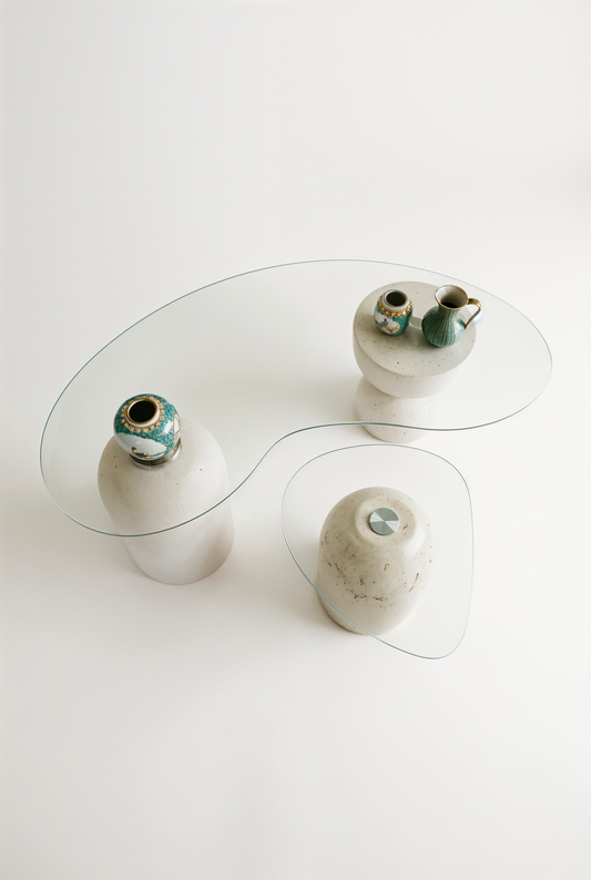 Duo Éclipse Tables en béton GFRC et verre — studio