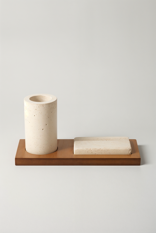 Set de bureau béton sur support en bois — studio