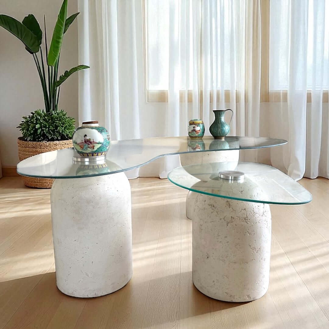 Duo Éclipse – Tables en béton GFRC et verre Ismant 2