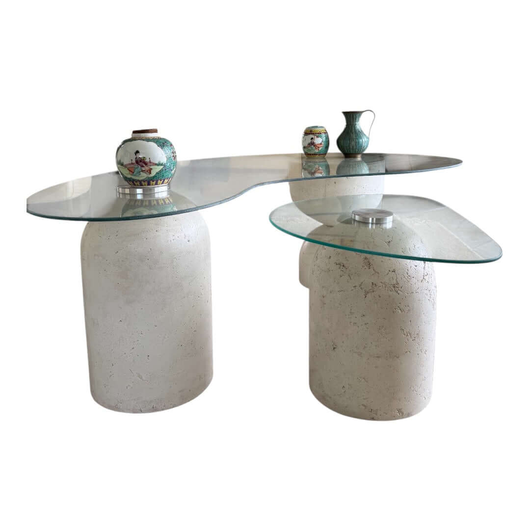 Duo Éclipse – Tables en béton GFRC et verre Ismant 1