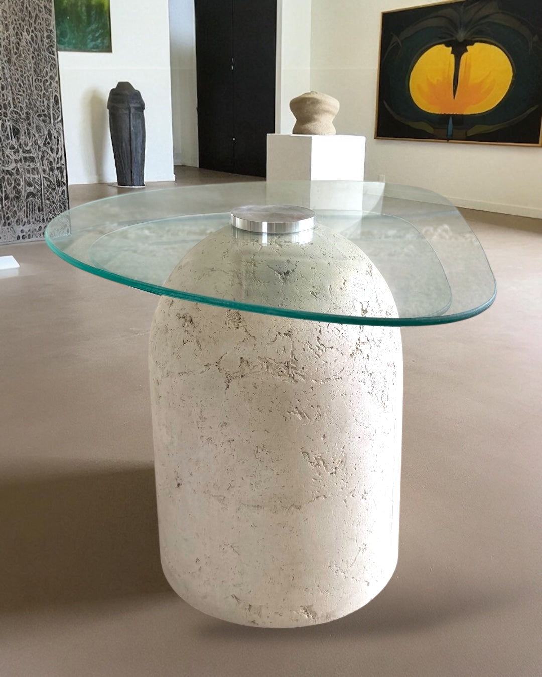 Duo Éclipse – Tables en béton GFRC et verre