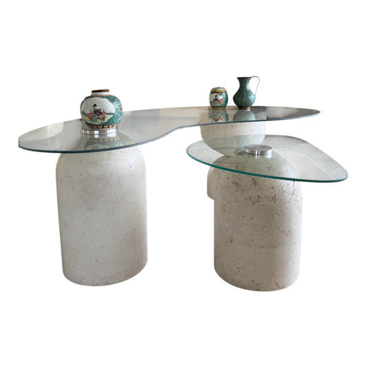 Duo Éclipse – Tables en béton GFRC et verre