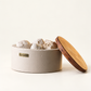 Diffuseur de parfum passif Ismant : boîte ronde en béton, couvercle en bois, pierres de perlite