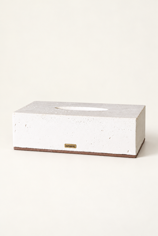 Boîte à mouchoirs rectangulaire en béton Ismant, base en bois