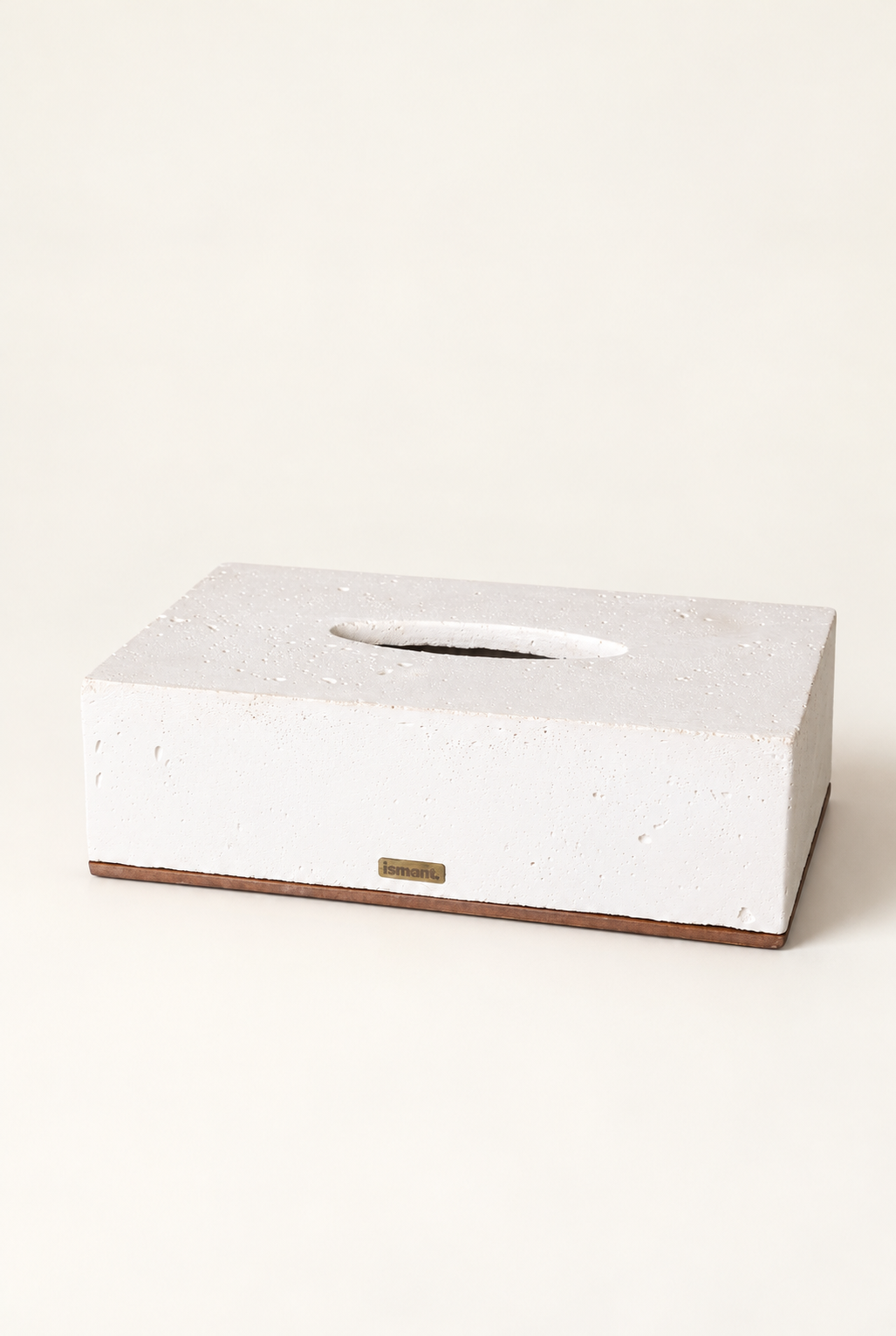 Boîte à mouchoirs rectangulaire en béton Ismant, base en bois