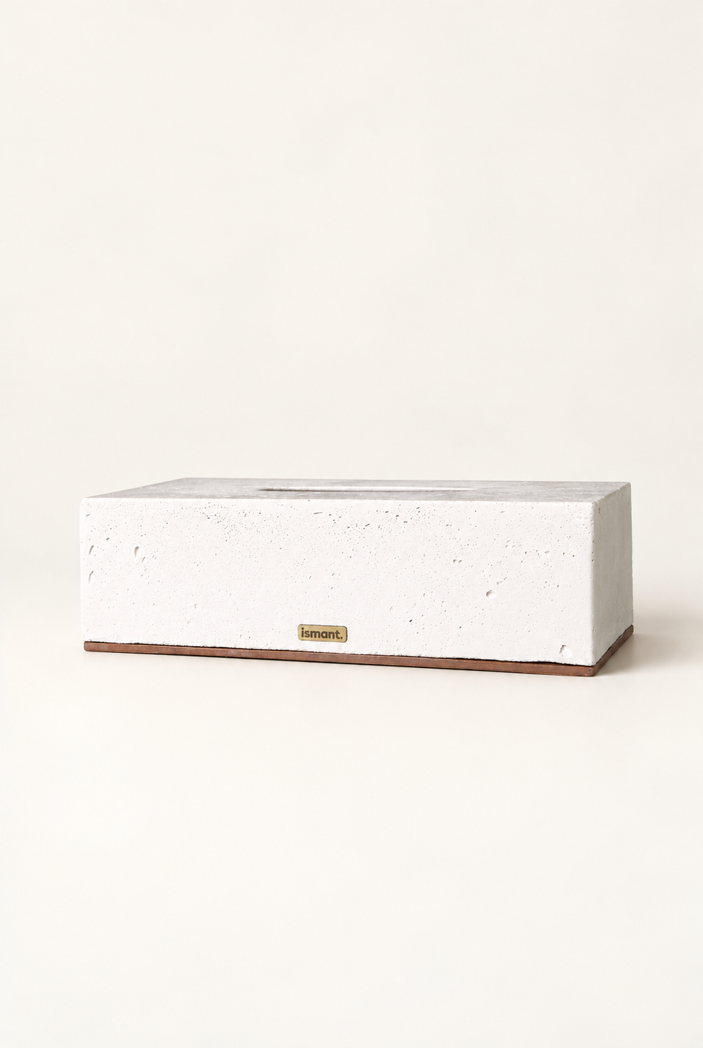 Boîte à mouchoirs rectangulaire en béton Ismant, base en bois