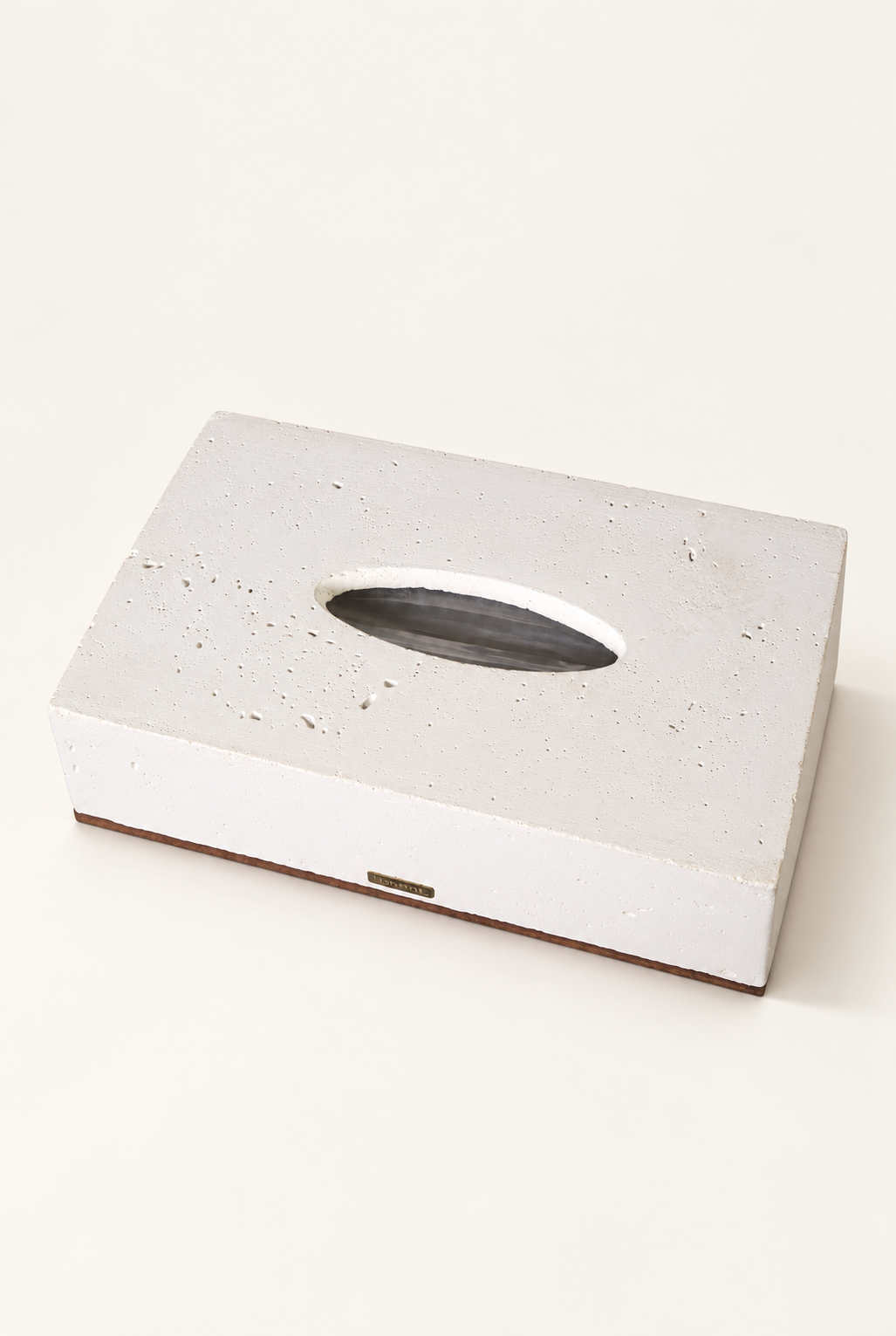Boîte à mouchoirs rectangulaire en béton Ismant, base en bois