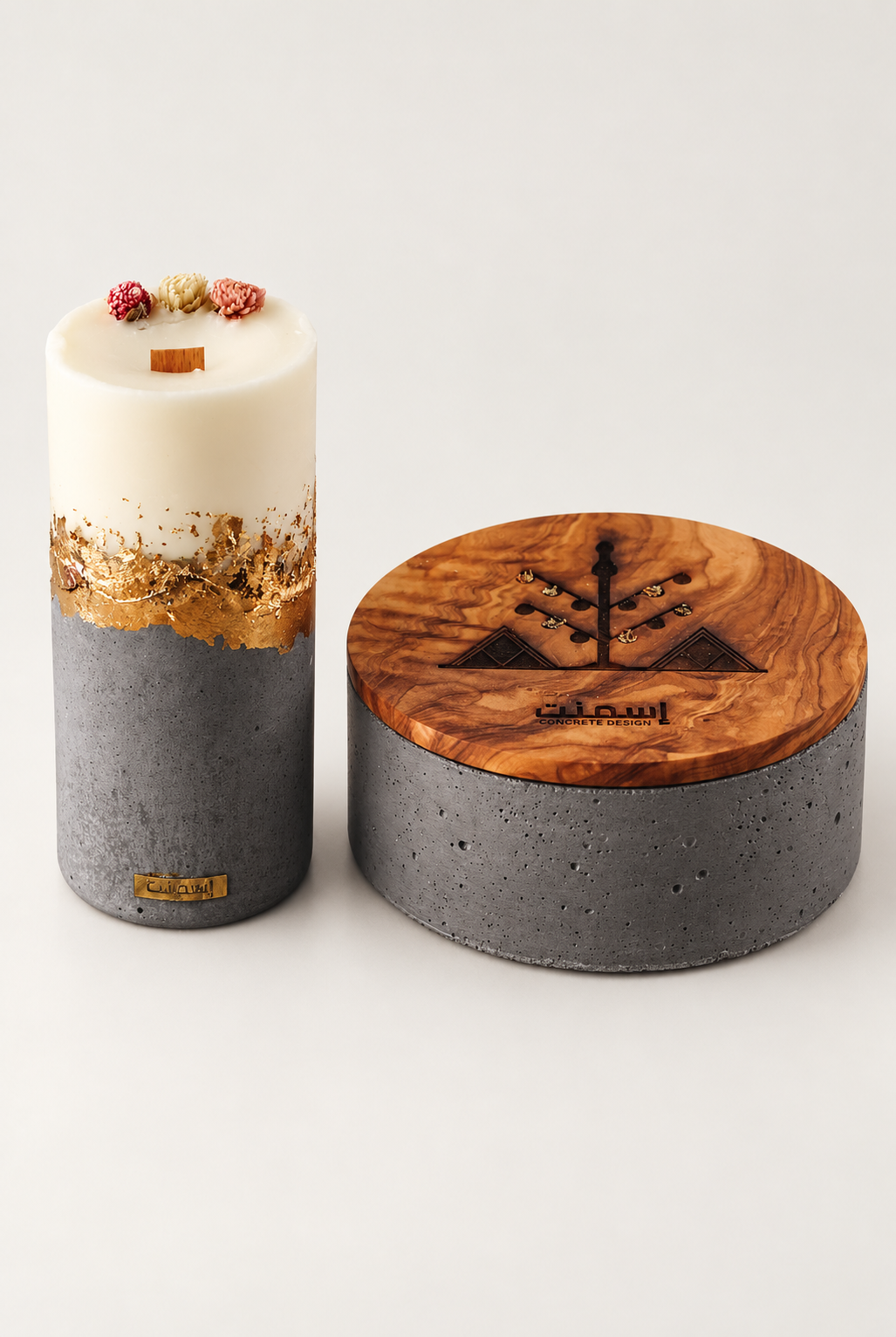 Pack Pilier boîte chocolat et bougie — ensemble boîte chocolat et bougie — fond blanc cassé