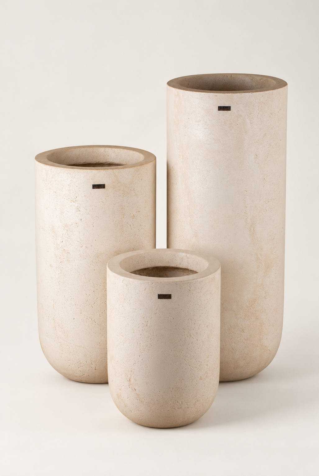 Pots UrbanStone ivoire — comparaison de trois hauteurs